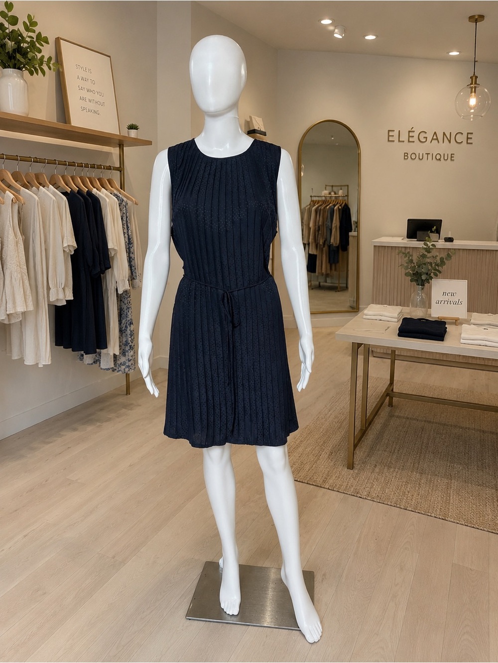 Banana Republic Navy Textured Sleeveless Tie-Waist Mini Dress